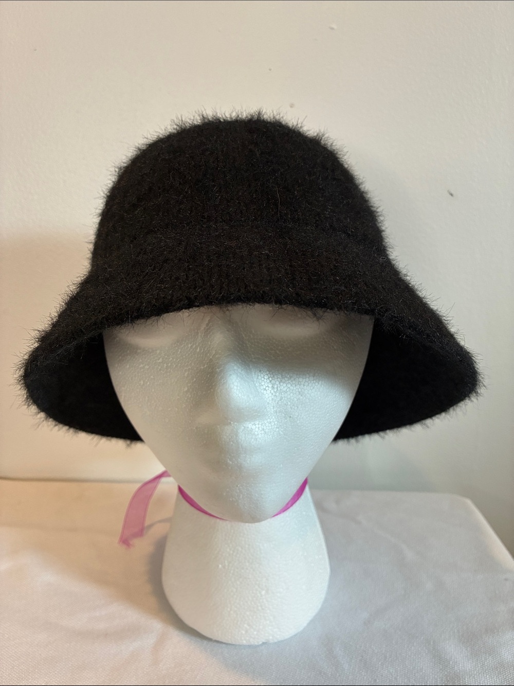 NWOT A New Day black fuzzy bucket hat cozy fall autumn winter Cloche shaggy knit